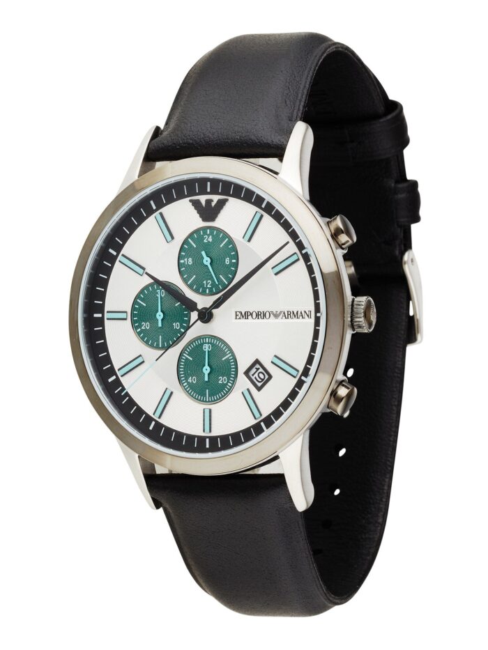 Emporio Armani Renato Chronograph Silver Dial Black Leather Strap Watch for Men - AR11473 - Image 11